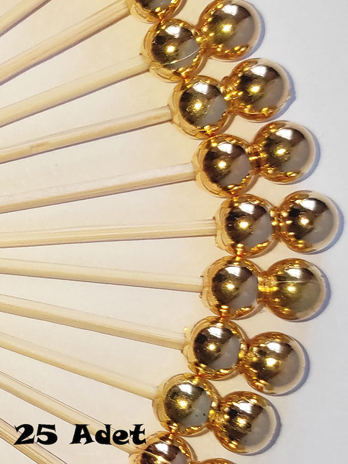 25 Adet Dekoratif Gold Çift İncili Pasta Kürdanı 6 cm - İnci 8 mm