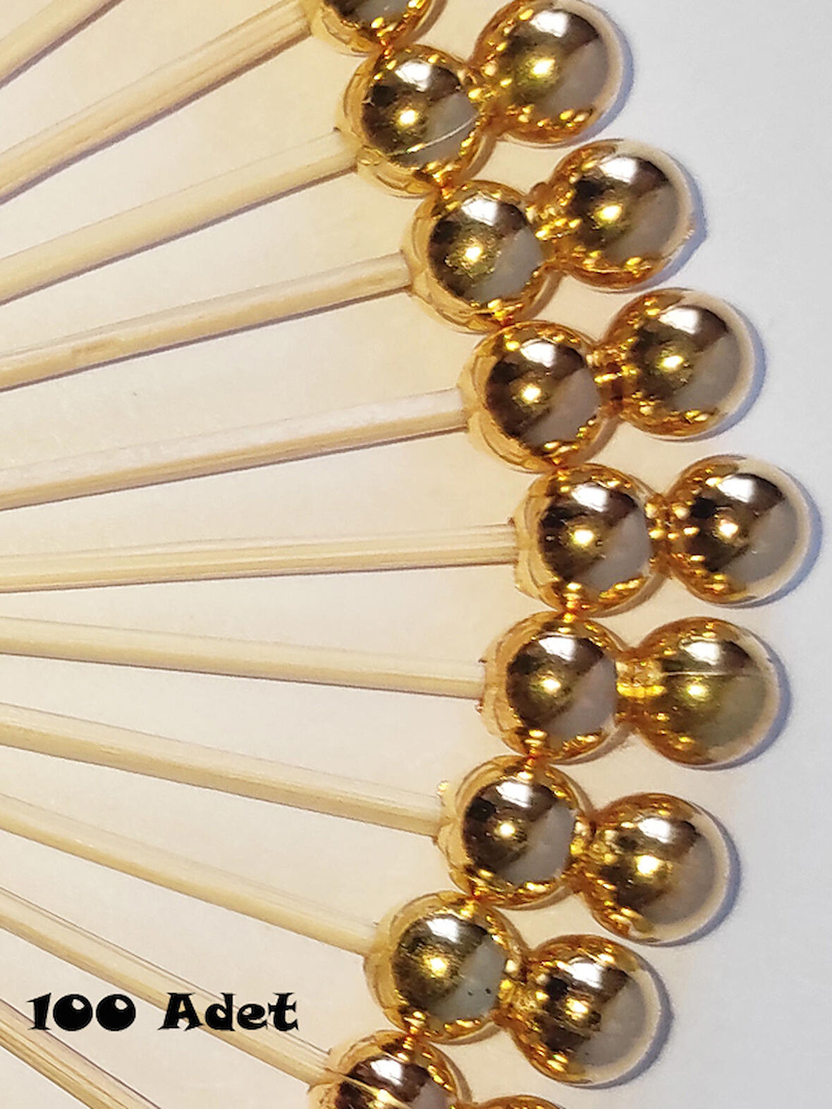 100 Adet Dekoratif Gold Çift İncili Kokteyl Kürdan 6 cm - İnci 8 mm