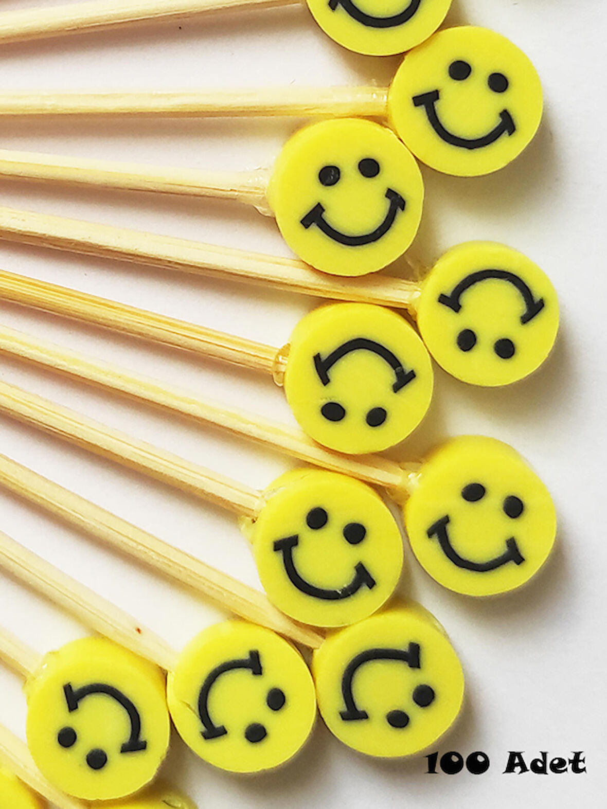 100 Adet Dekoratif Sarı Smile Parti Kürdanı 6 cm