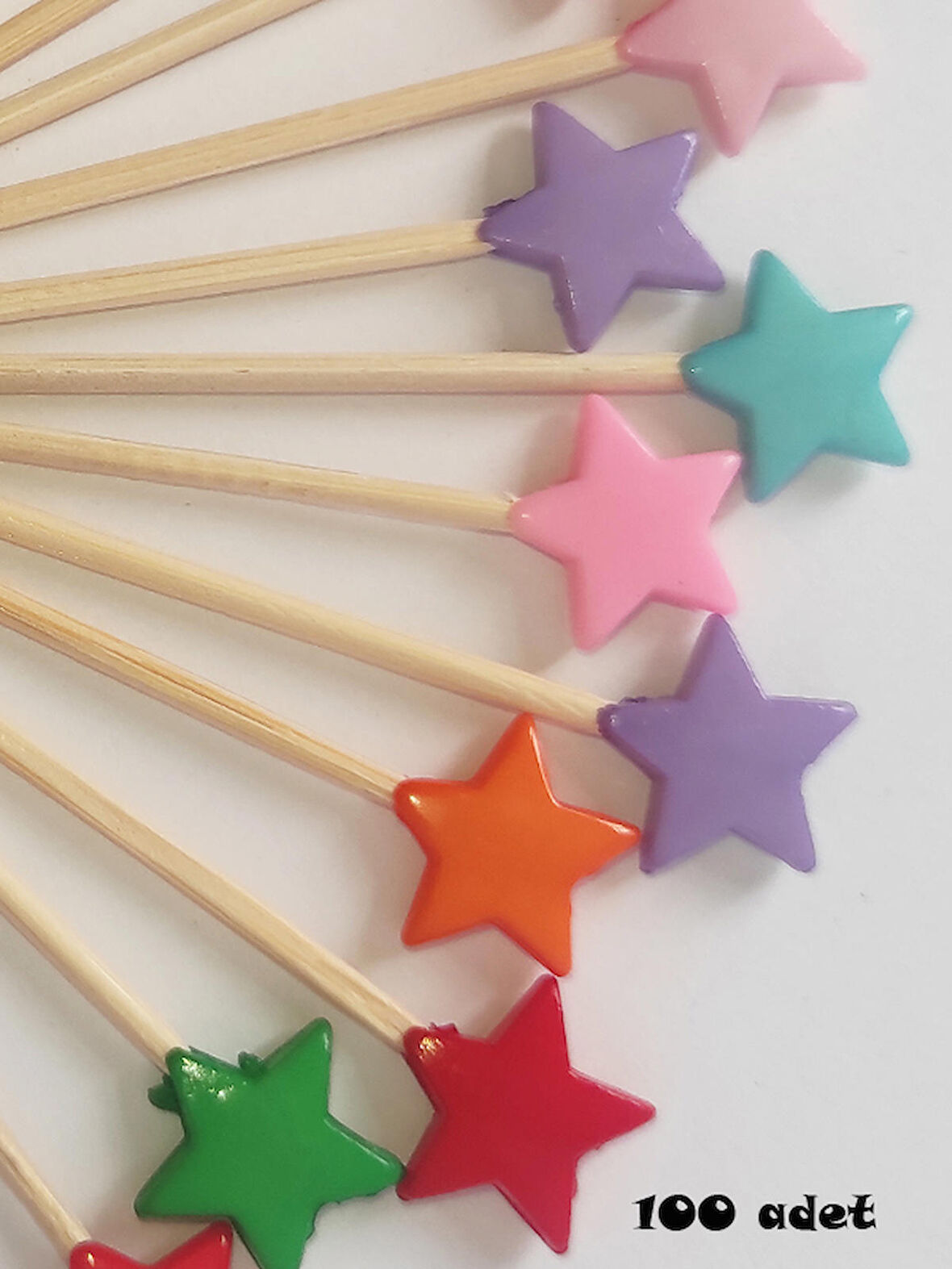 100 Adet Dekoratif Yıldız Parti Kürdanı 6 cm Karışık Renk - Yıldız 10 mm
