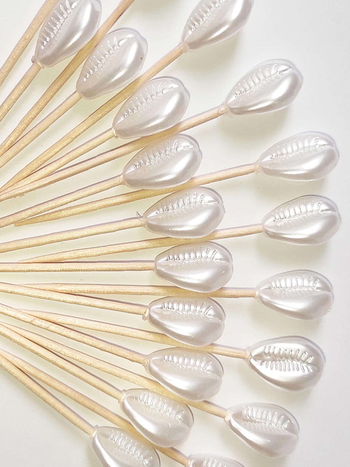 100 Adet Dekoratif İstiridye İncili Kokteyl Kürdanı 6 cm - İnci 2 cm - Deniz Kabuğu Kürdan