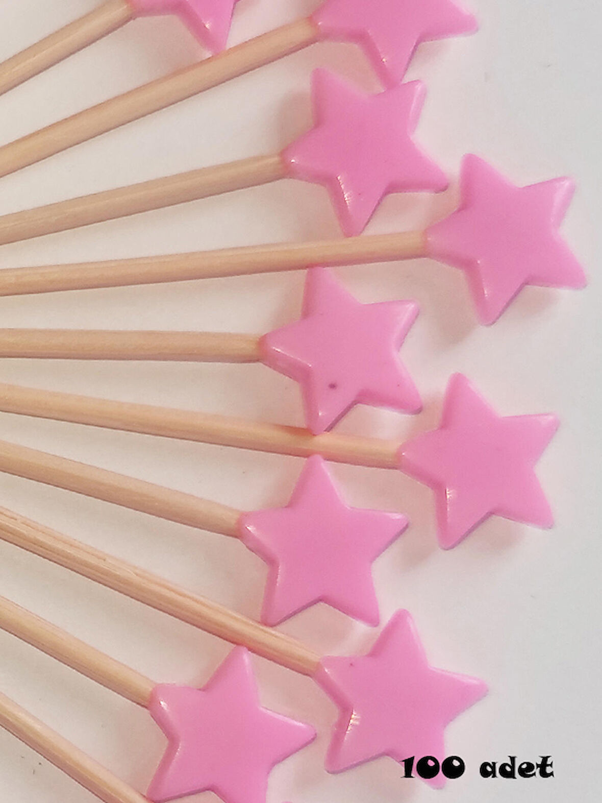 100 Adet Dekoratif Yıldız Parti Kürdanı 6 cm Pembe - Yıldız 10 mm