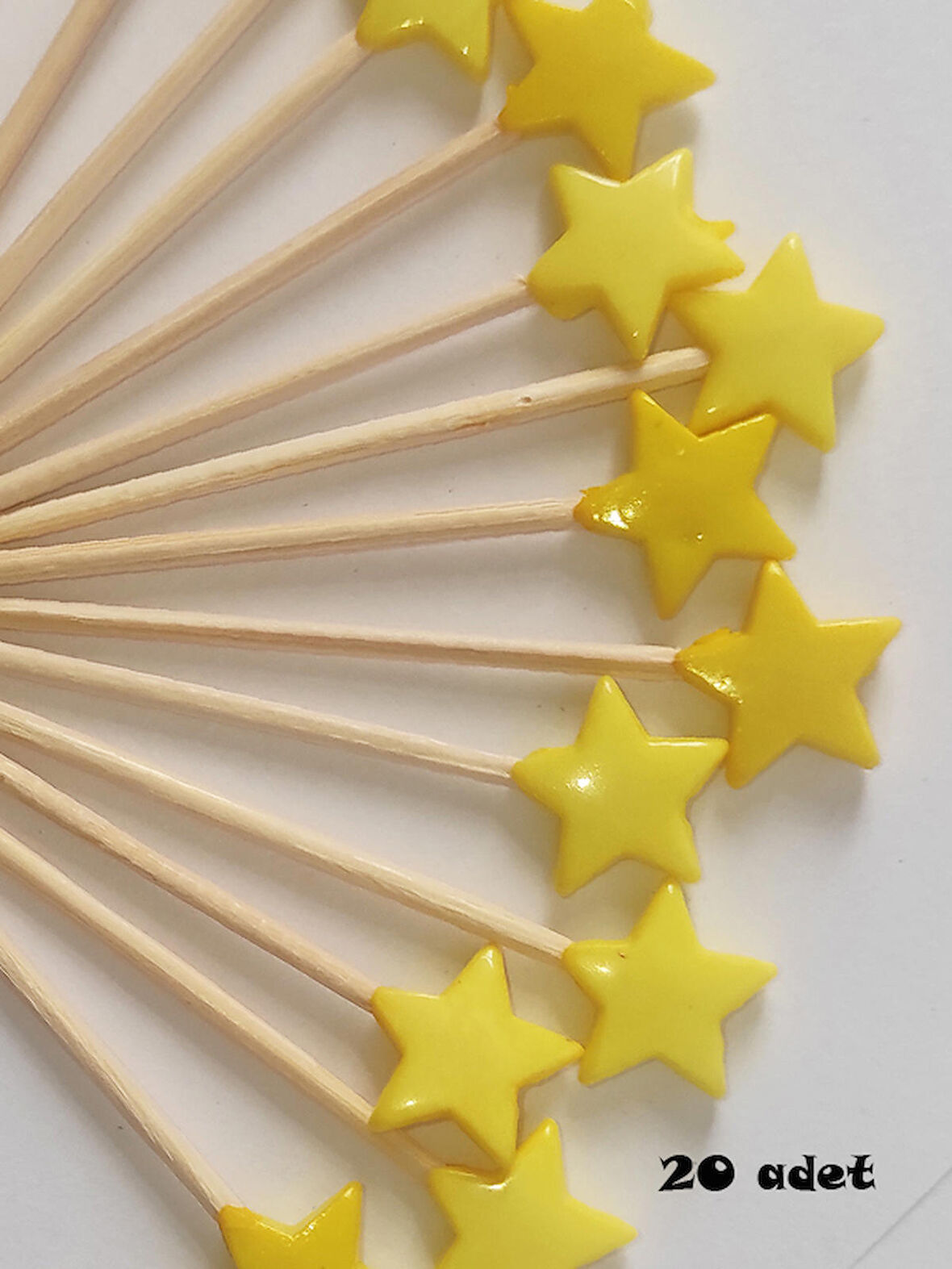 20 Adet Dekoratif Yıldız Parti Kürdanı 6 cm Sarı - Yıldız 10 mm