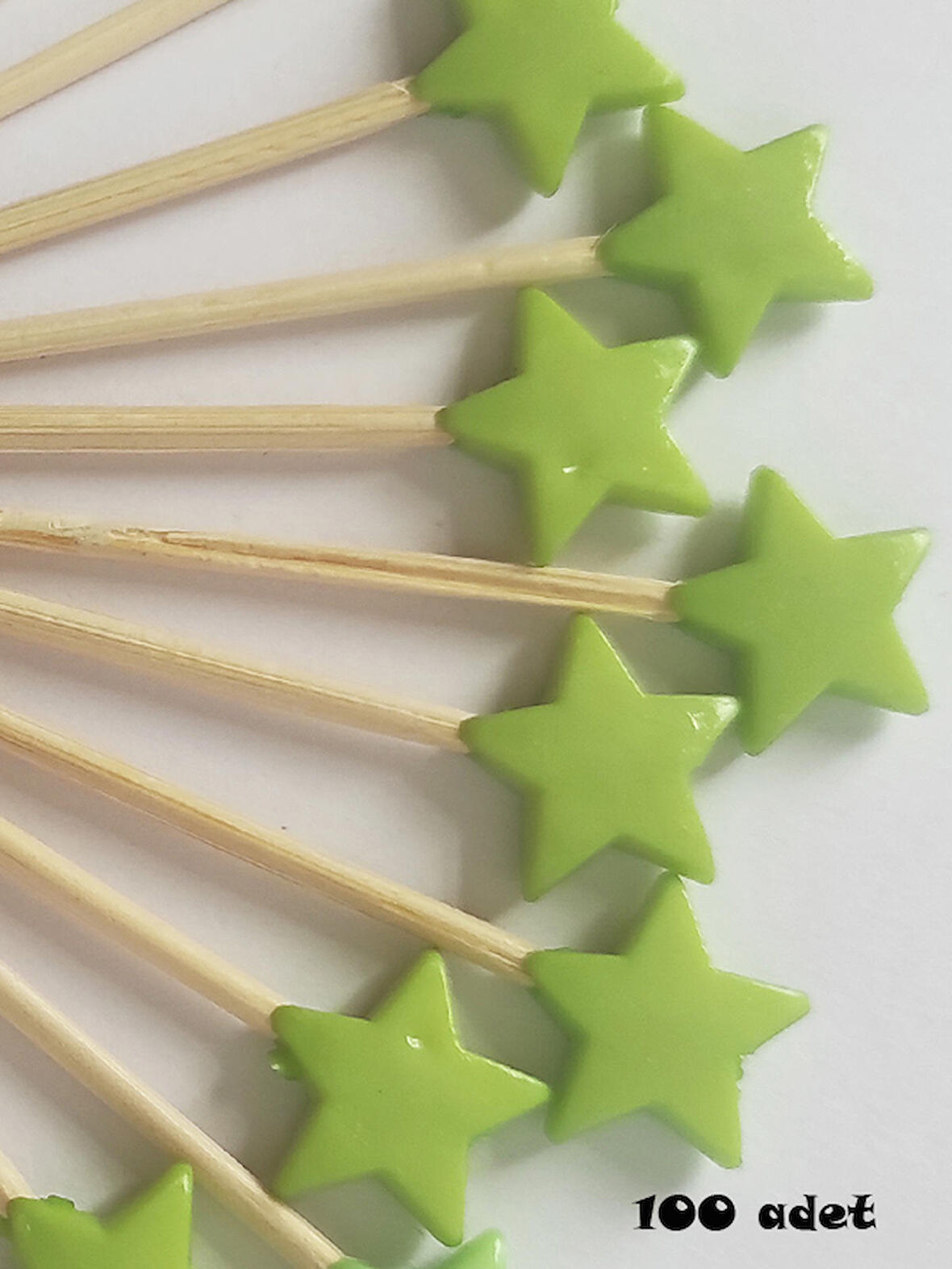100 Adet Dekoratif Yıldız Parti Kürdanı 6 cm Yeşil - Yıldız 10 mm