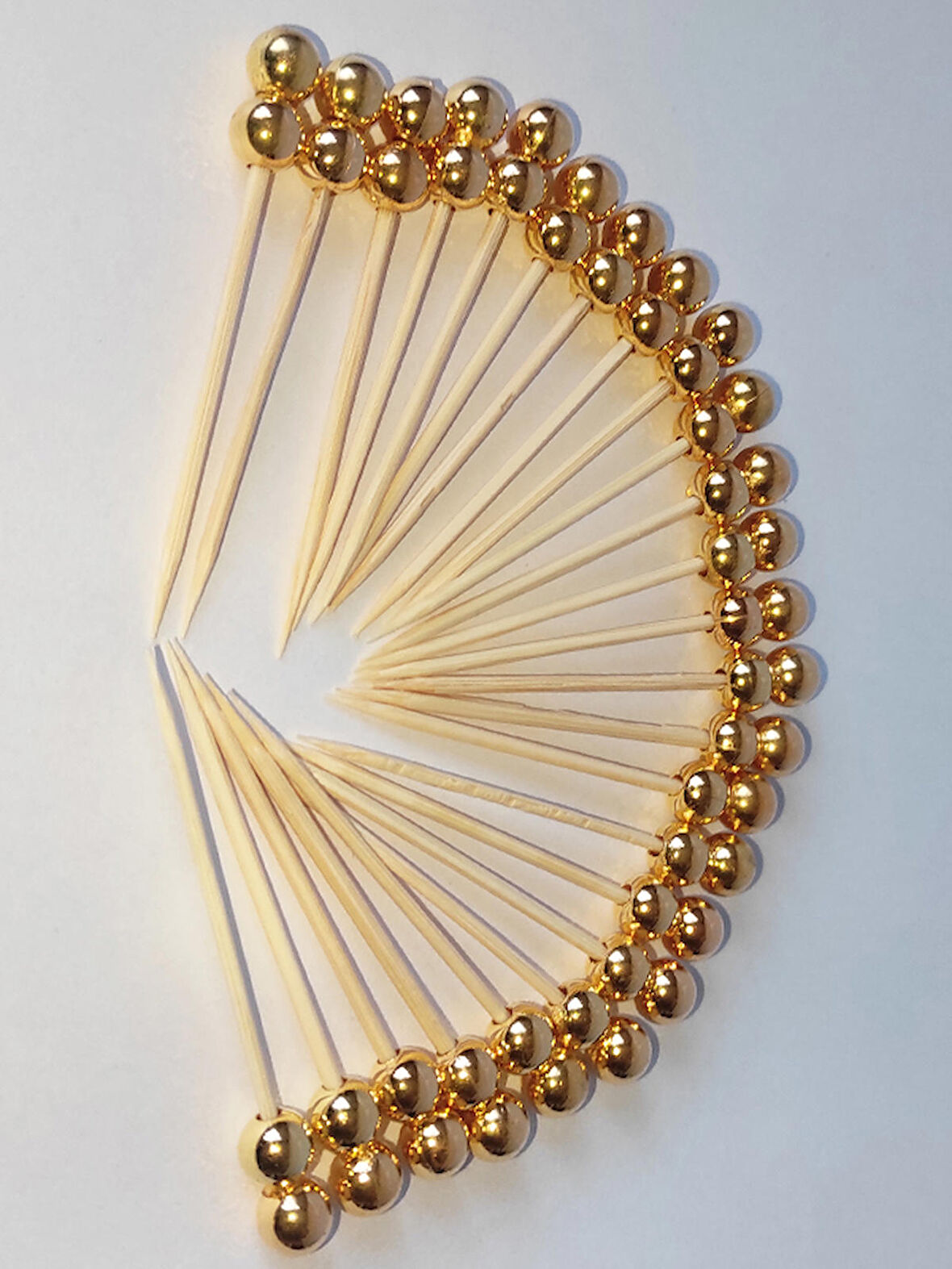 50 Adet Dekoratif Gold Çift İncili Kokteyl Kürdan 6 cm - İnci 8 mm