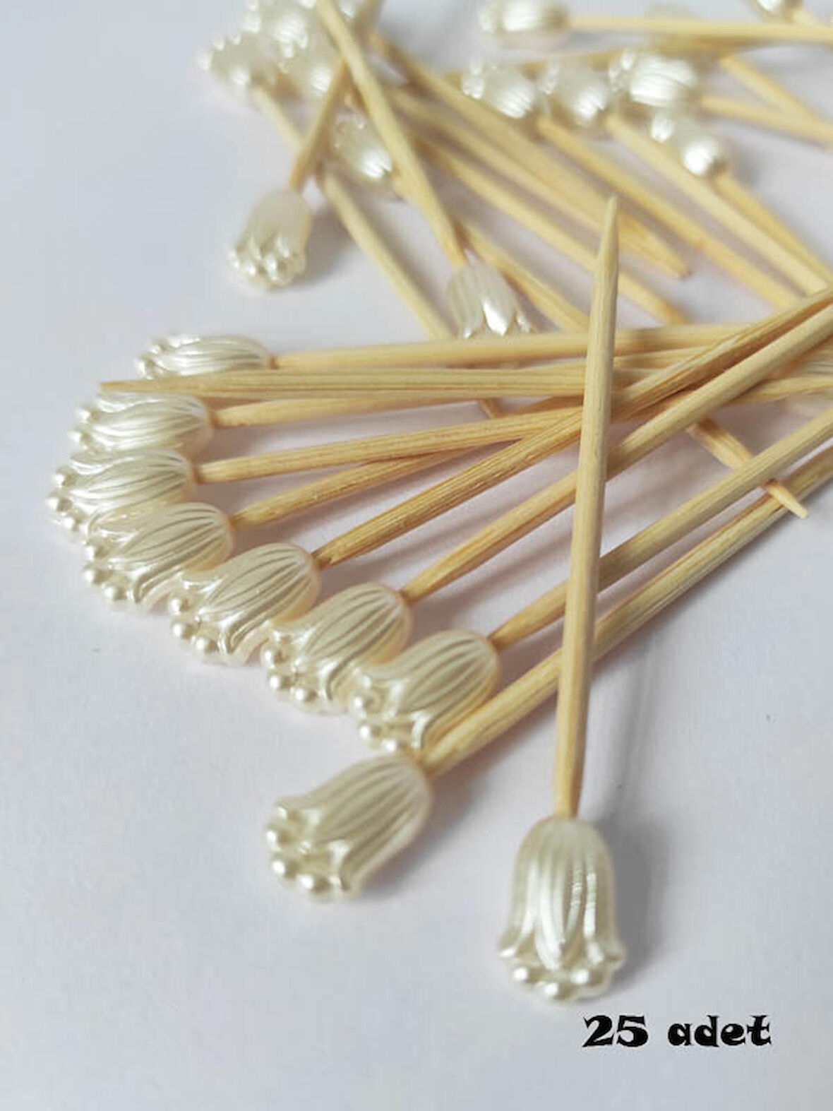 25 Adet Dekoratif Küçük Lale İncili Pasta Kürdanı 6 cm - Lale 10 mm