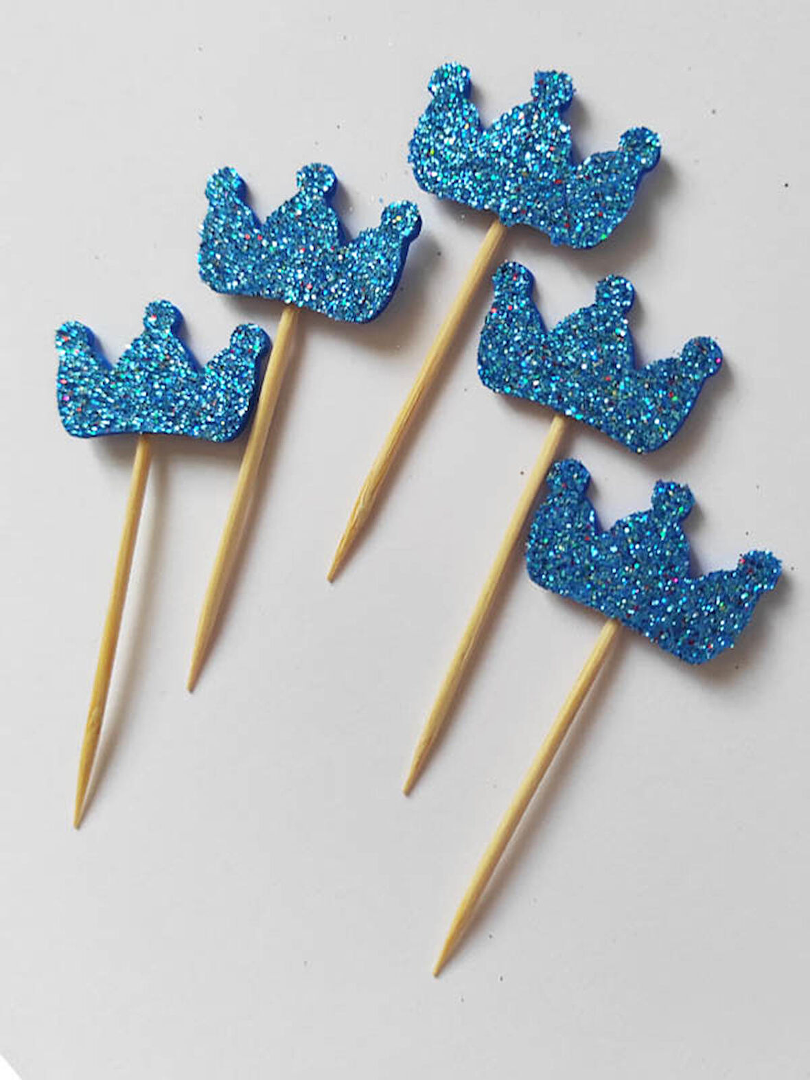 25 Adet Dekoratif Eva Kral Taçlı Pasta Kürdanı 6 cm Mavi - Baby Shower Kürdan