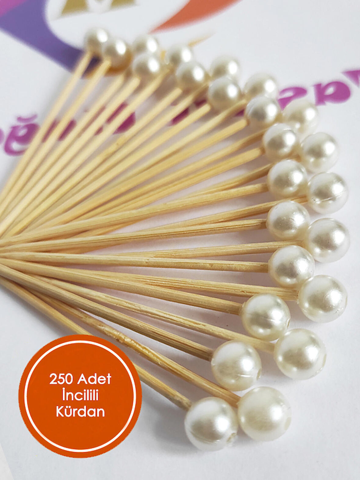 250 Adet Nişan Söz İncili Kürdan - İncili Pasta Kürdanı 6 cm - İnci 8 mm - Mevlid Kürdanı