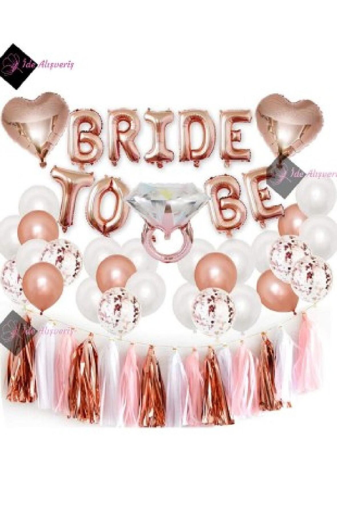 50 Balonlu Bride To Be Kalpli Bekarlığa Veda Partisi 1 Bride 10 Team Bride Gold Renkli Geçici Dövme