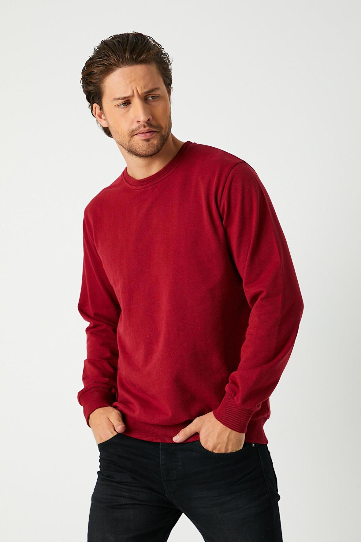 Metalic Erkek Bordo Basic Bisiklet Yaka Sweatshirt 