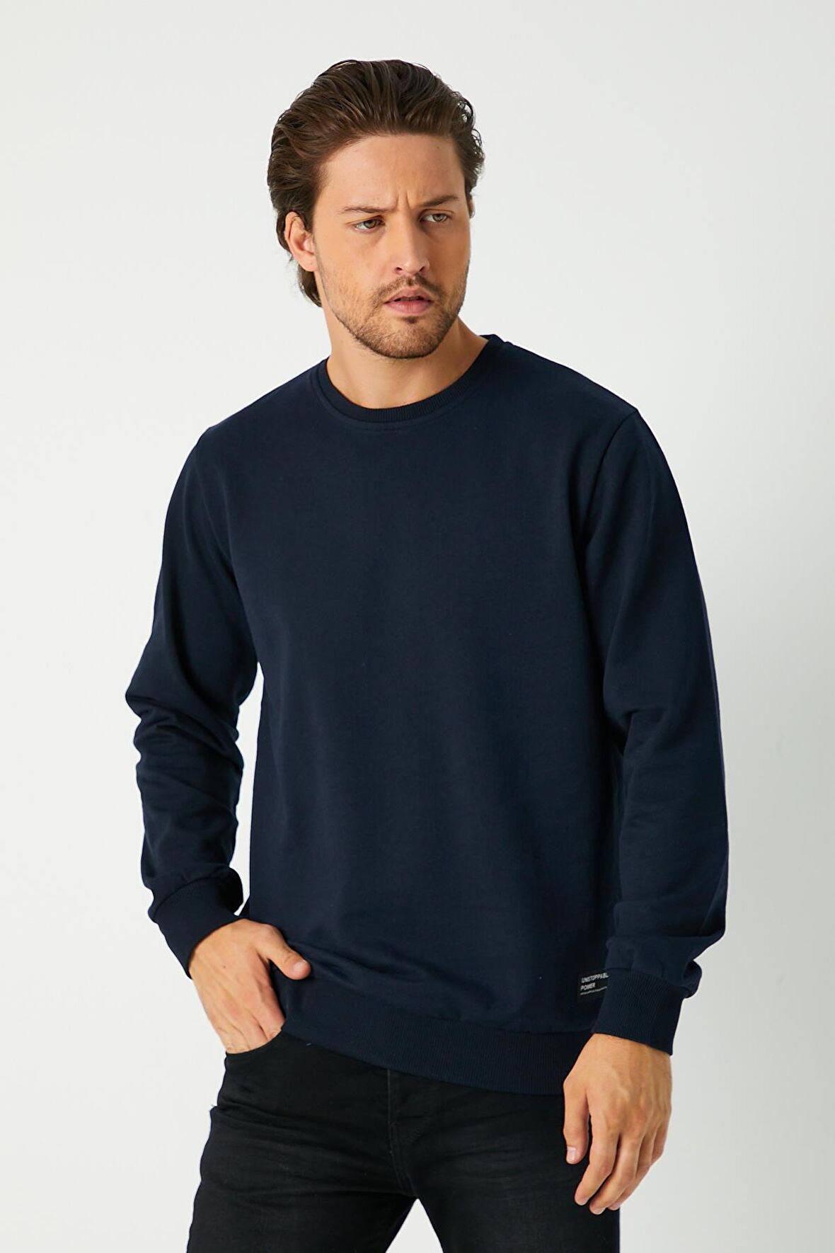 Metalic Erkek Lacivert Basic Bisiklet Yaka Sweatshirt 