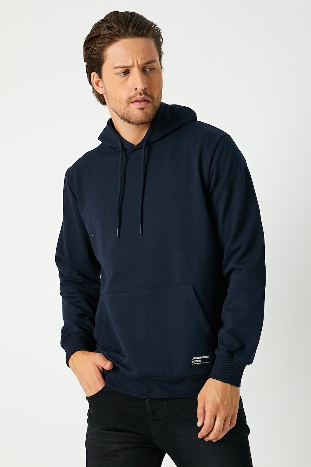 Lacivert Erkek Kapüşonlu Kanguru Cepli Sweatshirt 