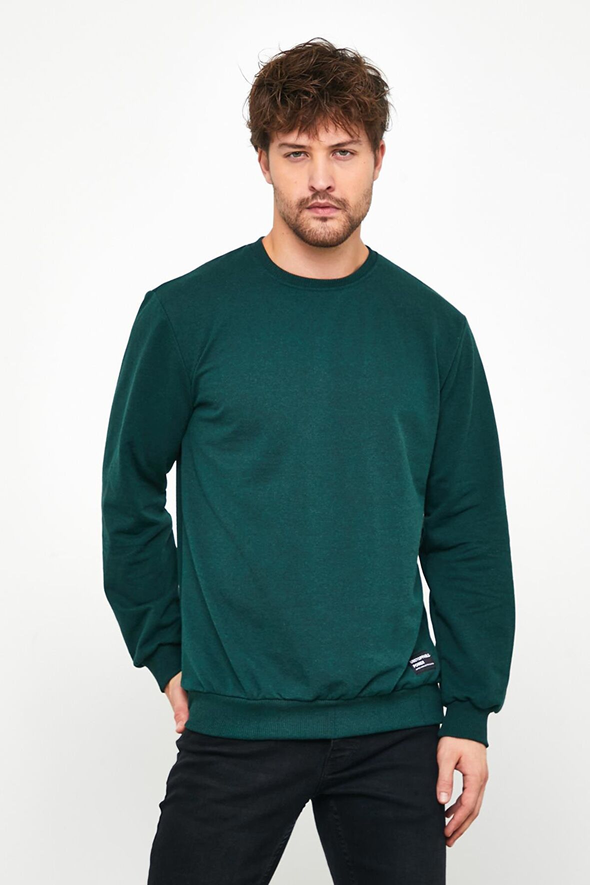 Metalic Erkek Koyu Yeşil Basic Bisiklet Yaka Sweatshirt 