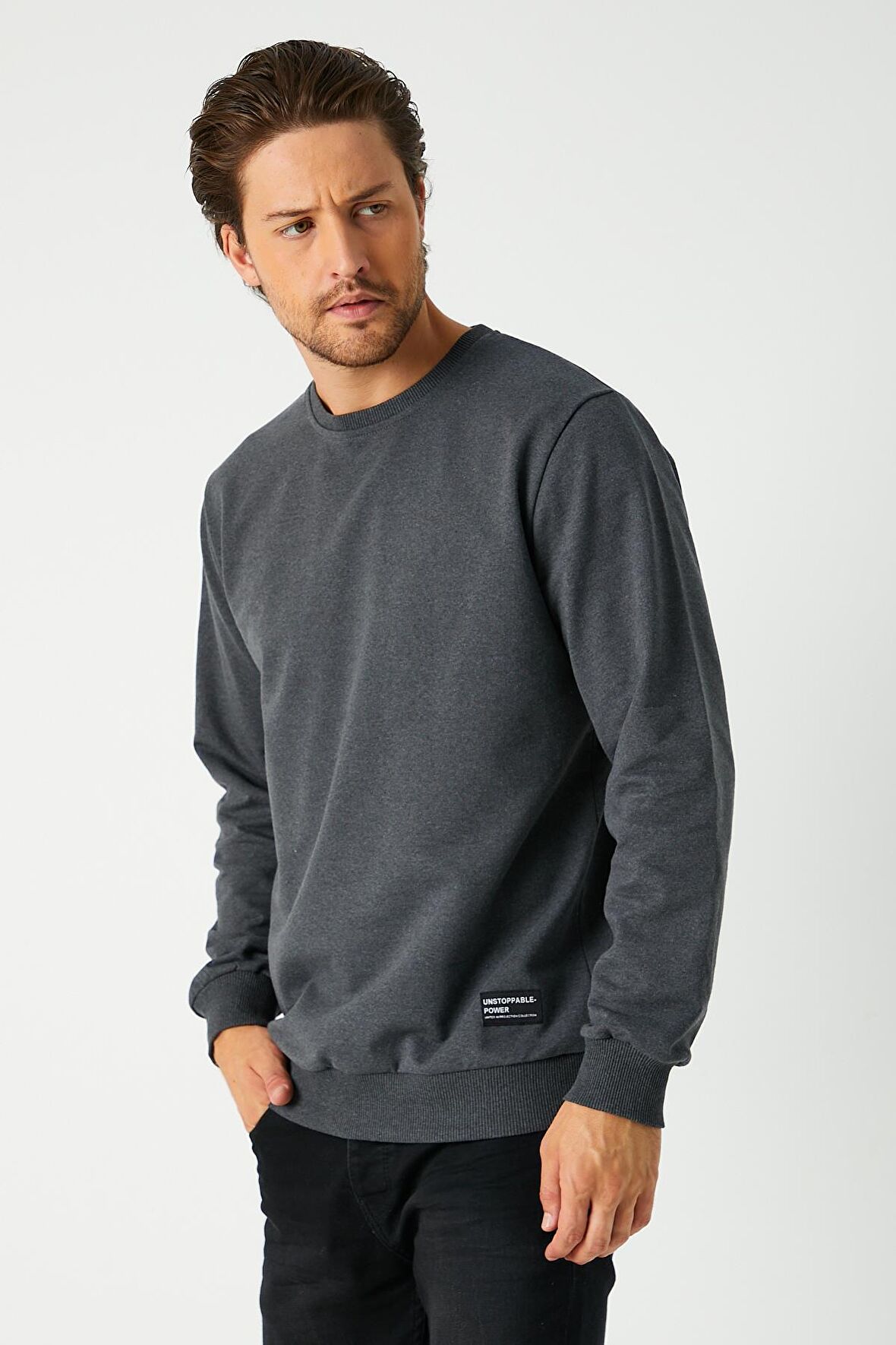 Metalic Erkek Antrasit Basic Bisiklet Yaka Sweatshirt