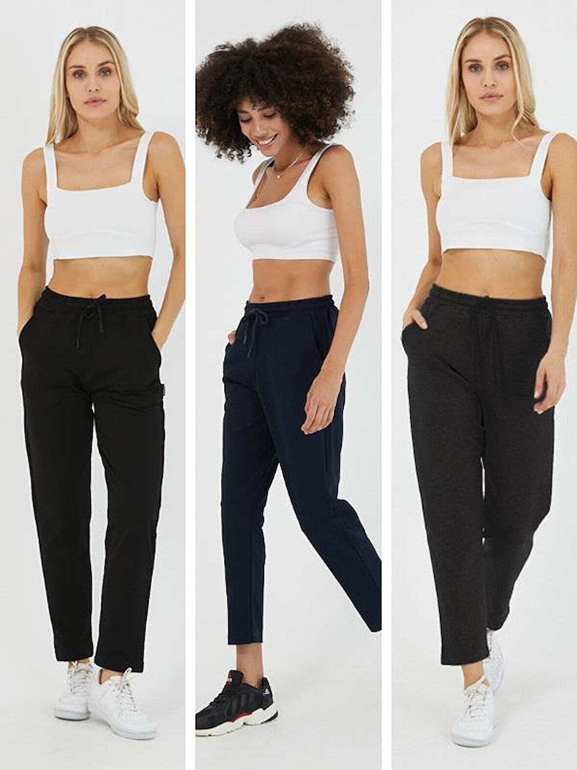 3'lü Kadın Lacivert Klasik Cepli Eşofman Altı