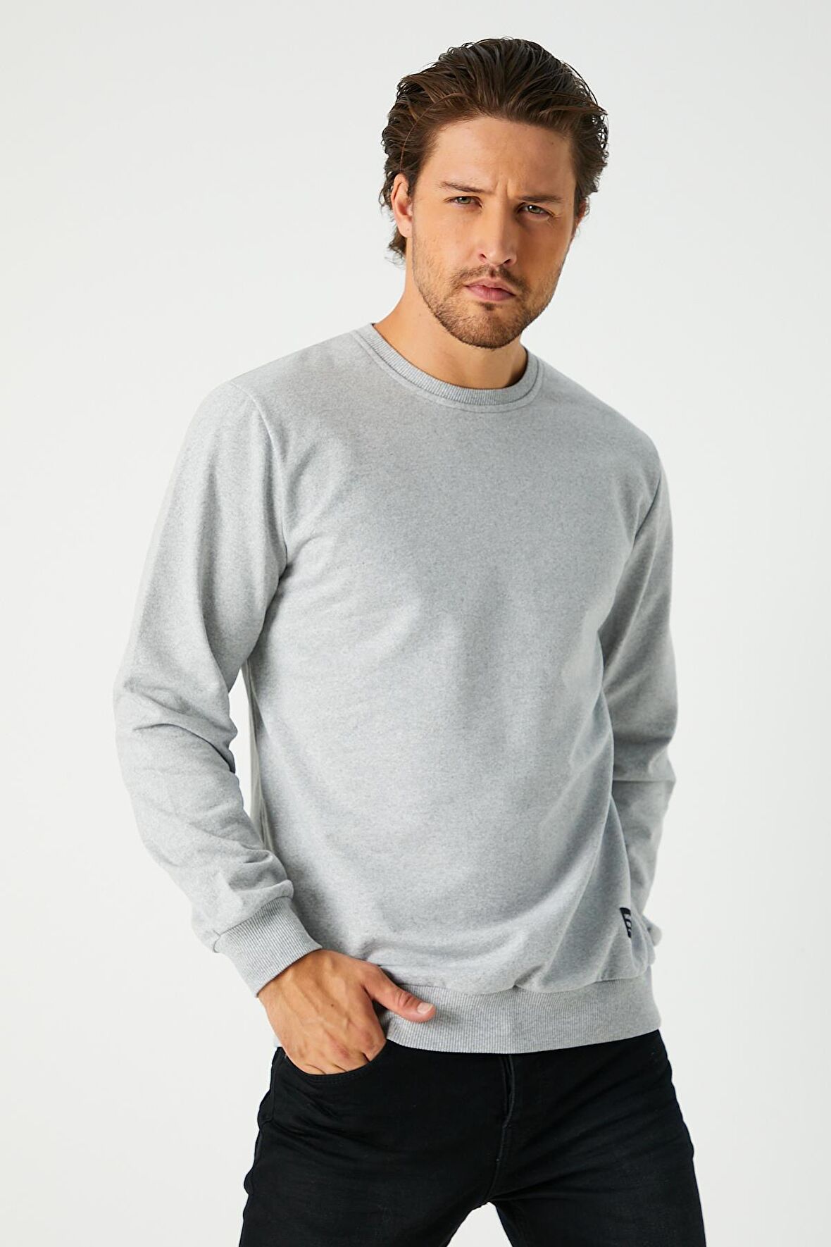 Metalic Erkek Gri Basic Bisiklet Yaka Sweatshirt 