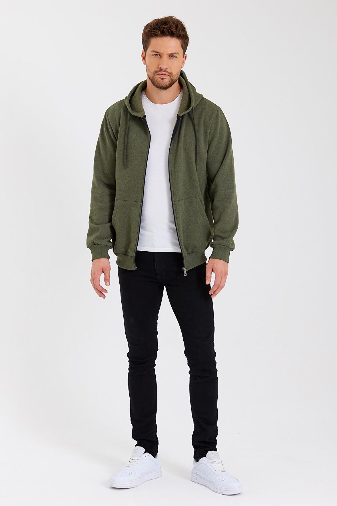 METALIC Siyah Kanguru Cepli Kapüşonlu Fermuarlı İçi Pamuklu Erkek Sweatshirt