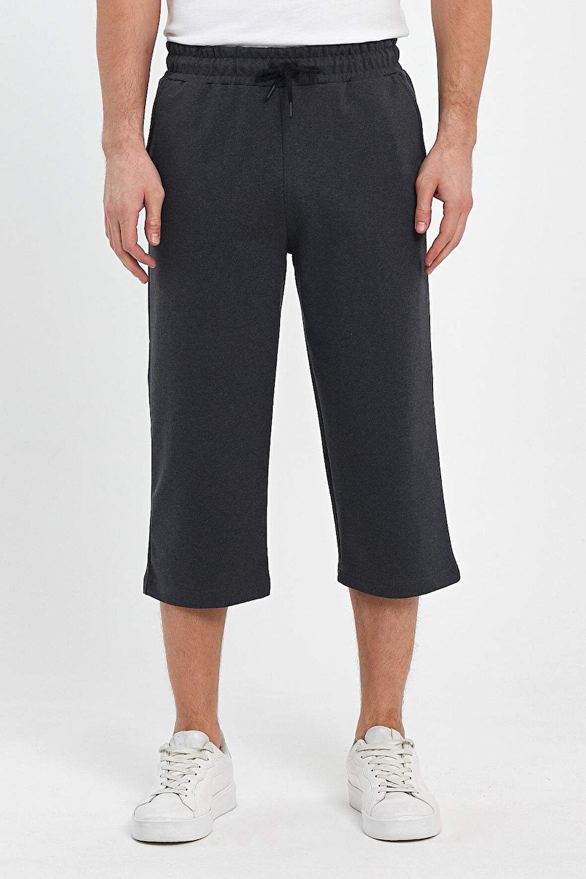 mmetalic Erkek Yanları Cepli Antrasit Bermuda Diz Altı Kapri Beli Ayarlanabilir Lastikli Uzun Şort