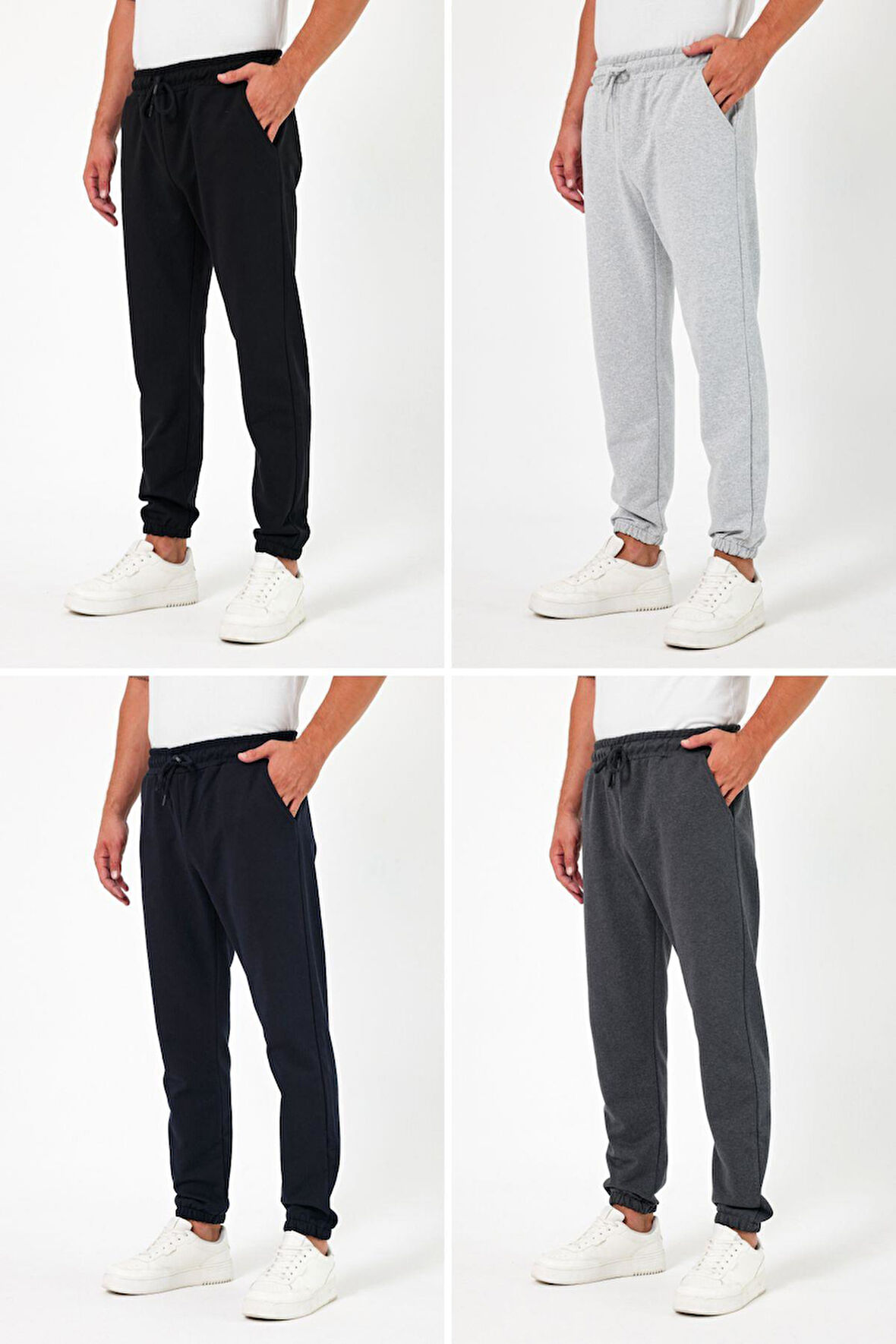 Kalın Siyah-Lacivert-Gri-Antrasit Erkek 4'lü Eşofman Altı Jogger Arka Cepli Lastik Paça Regular Fit Şardonsuz CMREO96-4