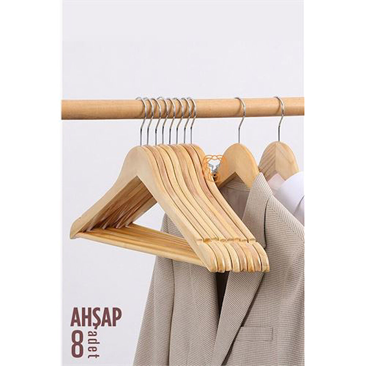 ModaCar Elbise Askısı Natural Ahşap 8 ADET