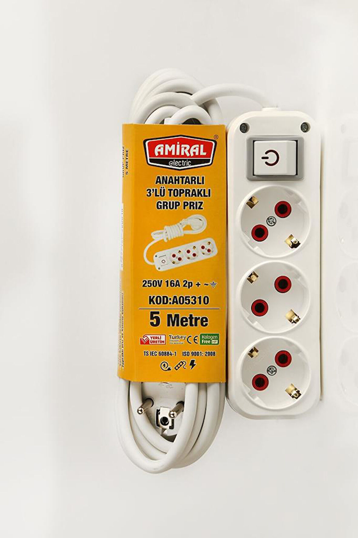 3 lü Topraklı Anahtarlı 5 Metre Kablolu Grup Priz (944944)