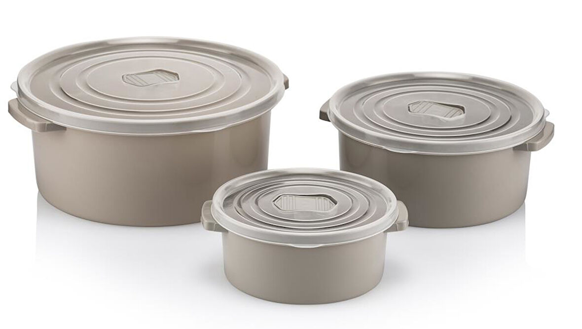 Omnipazar SY-2900 Yuvarlak Plastik Mikrodalga Saklama Kabı 3 lü Set Krem
