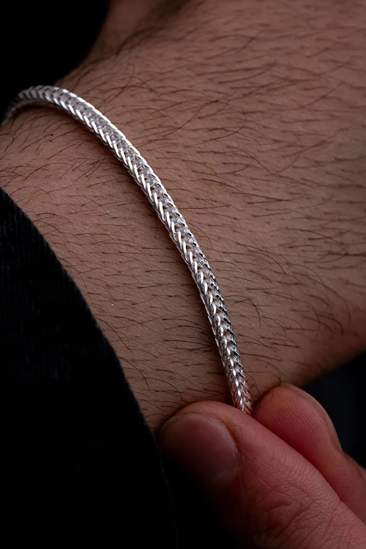 Erkek Gümüş Bileklik - 2mm Beyaz Tilki Kuyruğu Zincir Gümüş Erkek Bileklik