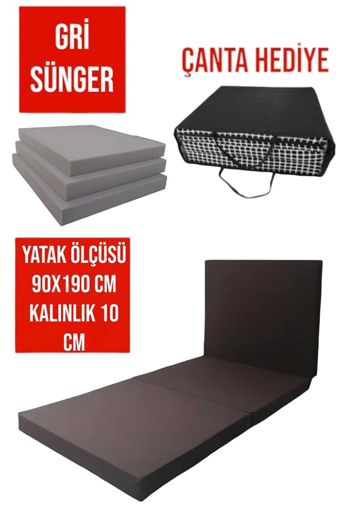 Katlanır Yer Yatağı-sünger Yatak-minder Yatak-90x190cm 10cm-çok Amaçlı Yatak-Ramy Keten Kahverengi