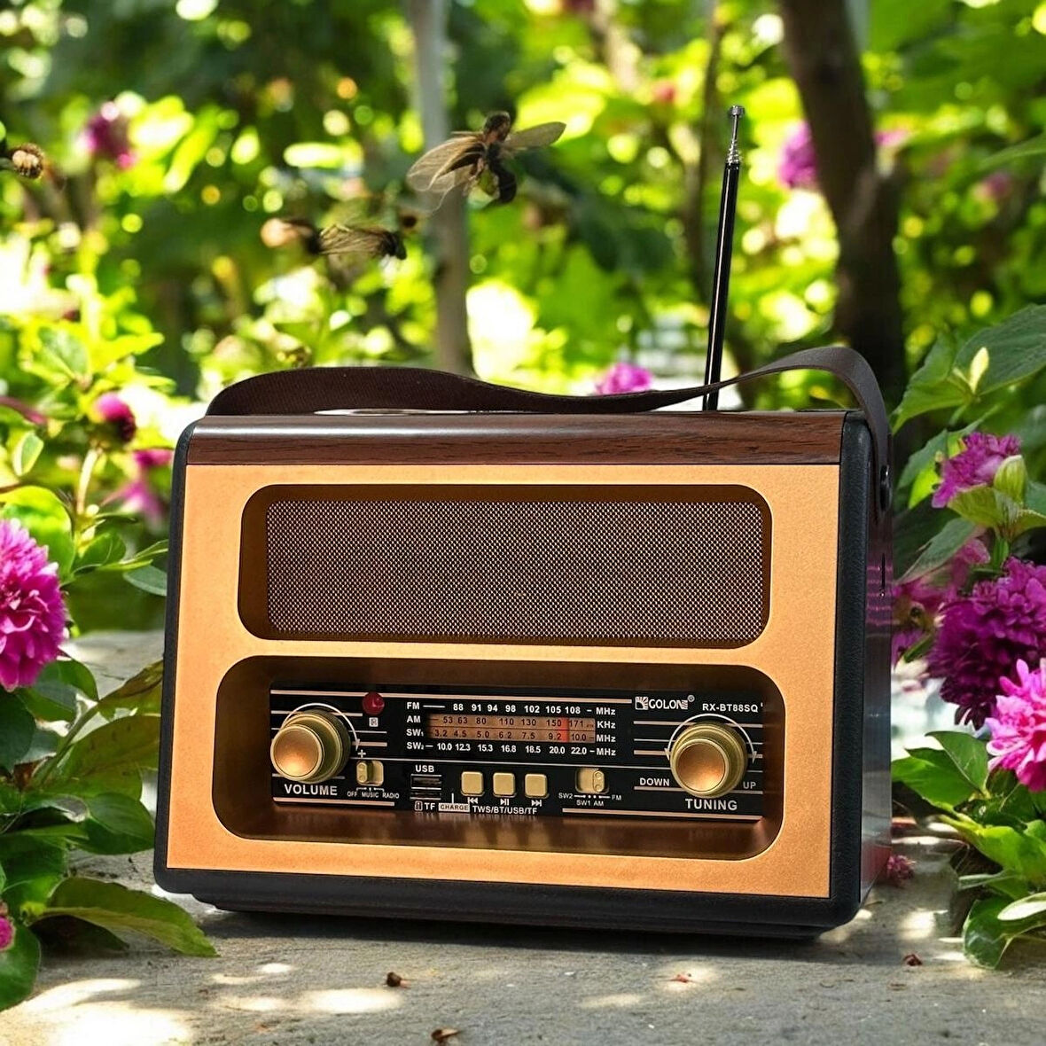 Dx-88 Vintage Büyük Boy Bluetoothlu Nostaljik Radyo & Kumandalı Ahşap Güneş Enerjili Hoparlör