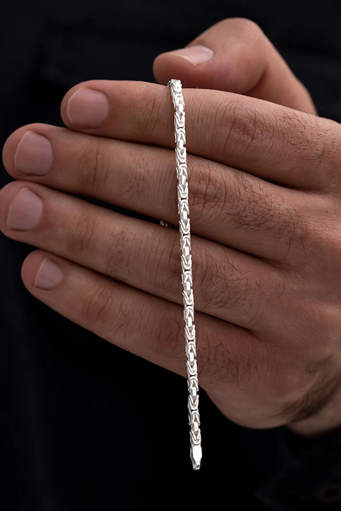 Parlak Kare Kral 3.5 mm Erkek Gümüş Bileklik