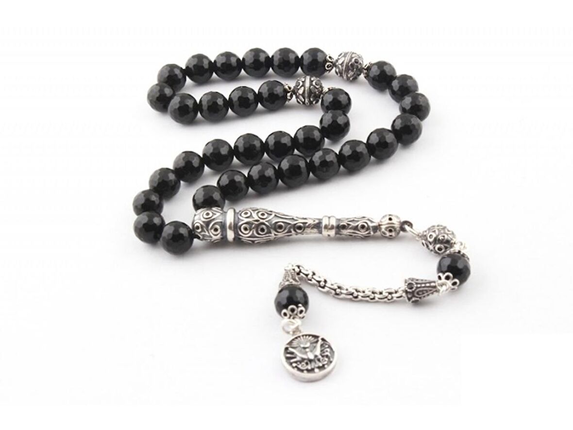 Onix Taşı Özel Kesim Tesbih 925 Ayar Gümüş Püsküllü 437s86