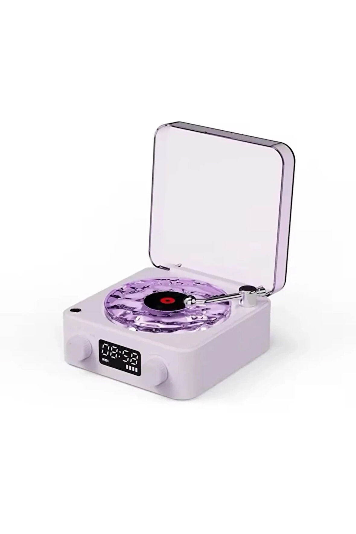 Waves Nostalji Plak Görünümlü Bluetooth Hoparlör 3d Ses Dalgası Retro Müzik Plak Mor