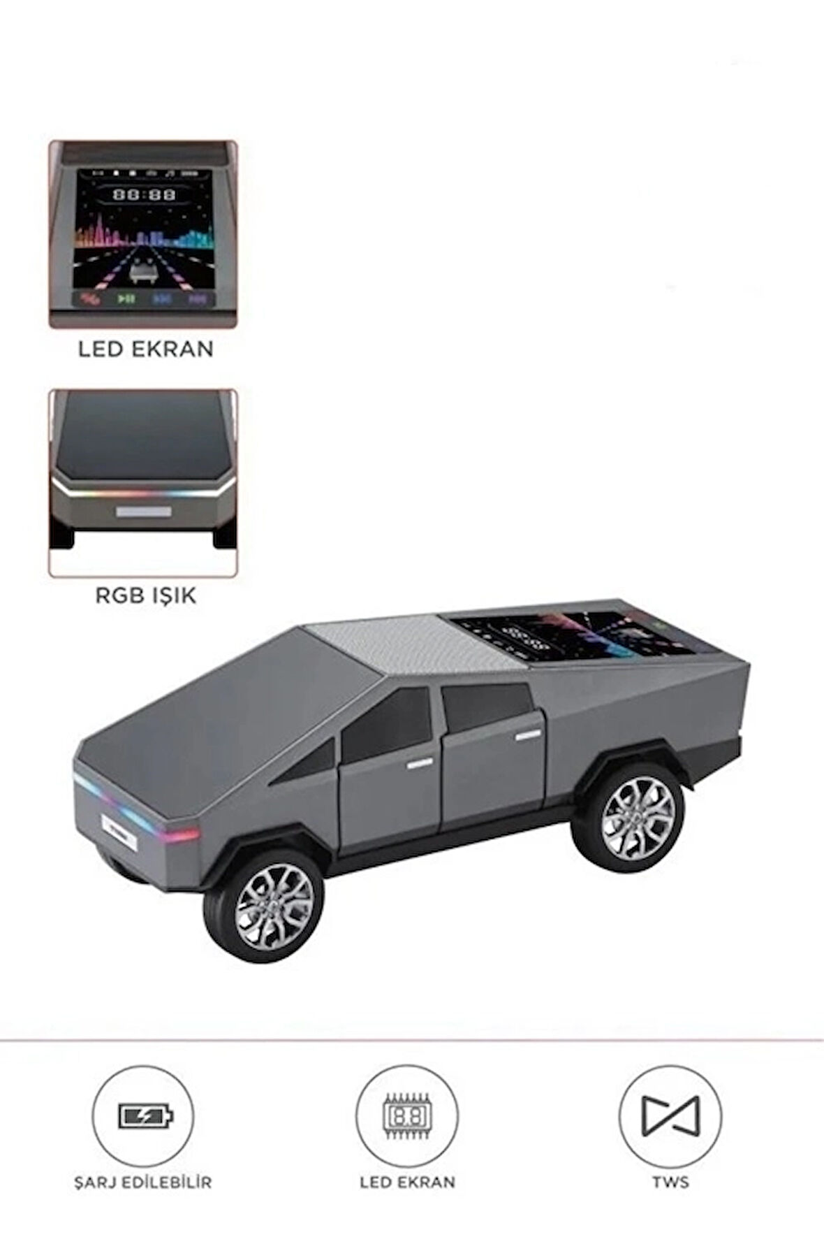 D68 Cyber Model Araba Tasarımlı Bluetooth Hoparlör 15w Güçlü Ses Rgb Led /tws/usb Gri