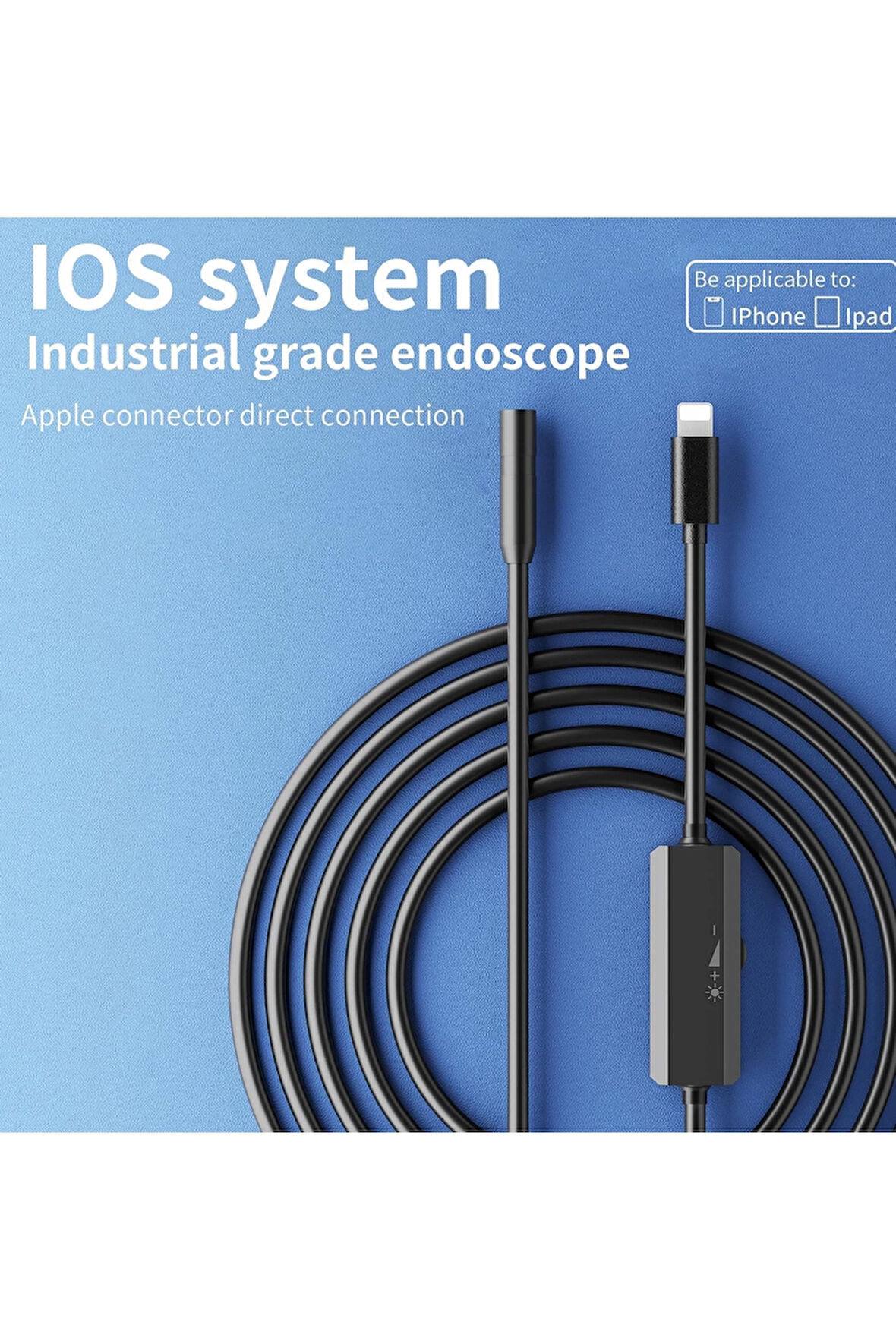 Endoskop Yılan Video Kamera İos Uyumlu Led li 10 Metre 7 Mm Sert Kablo 2mp Full Hd