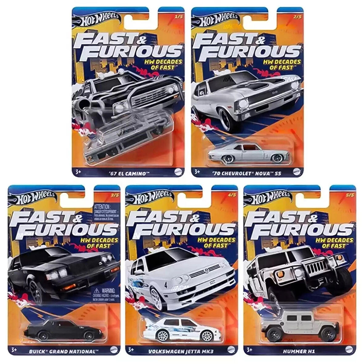 Hot Wheels Fast And Furious HNR88 Decades Of Fast 5'li Set