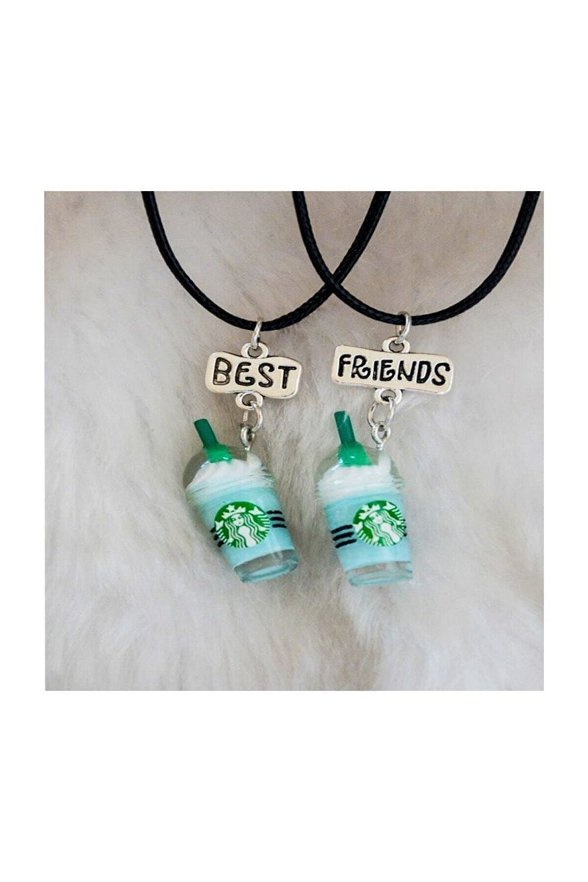 Mavi Starbucks Bardak Best Friends Bff 2li Suni Deri Ipli Kolye