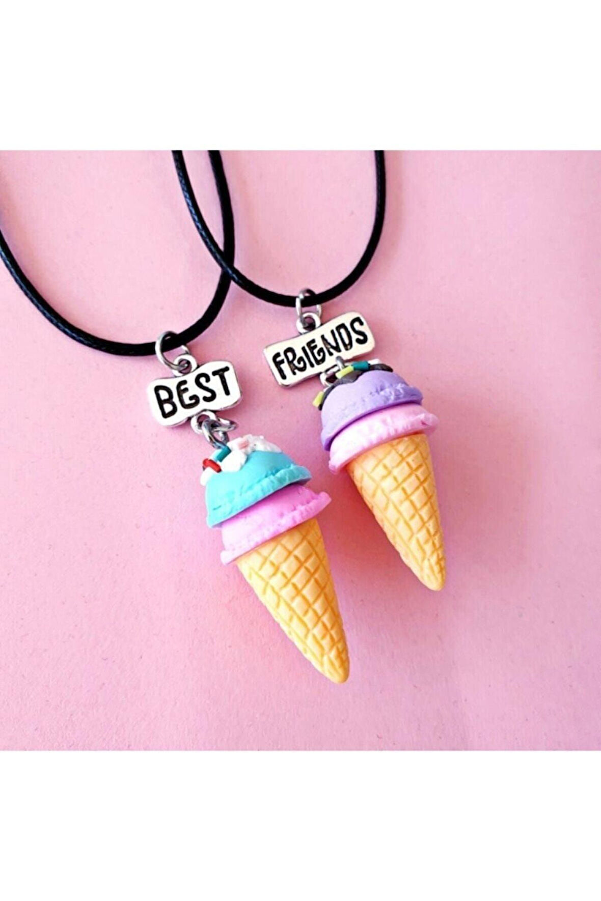 Külah Dondurma Best Friends Bff 2li Çift Suni Deri Ipli Kolye