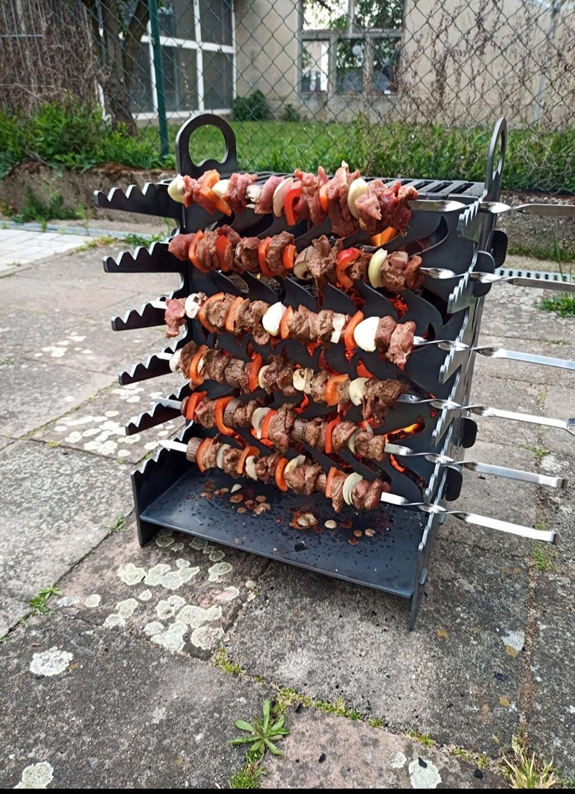 Mangal Dikey Şiş Kebap Izgara 6 Adet Şiş Kamp Ve Bahçe Barbekü