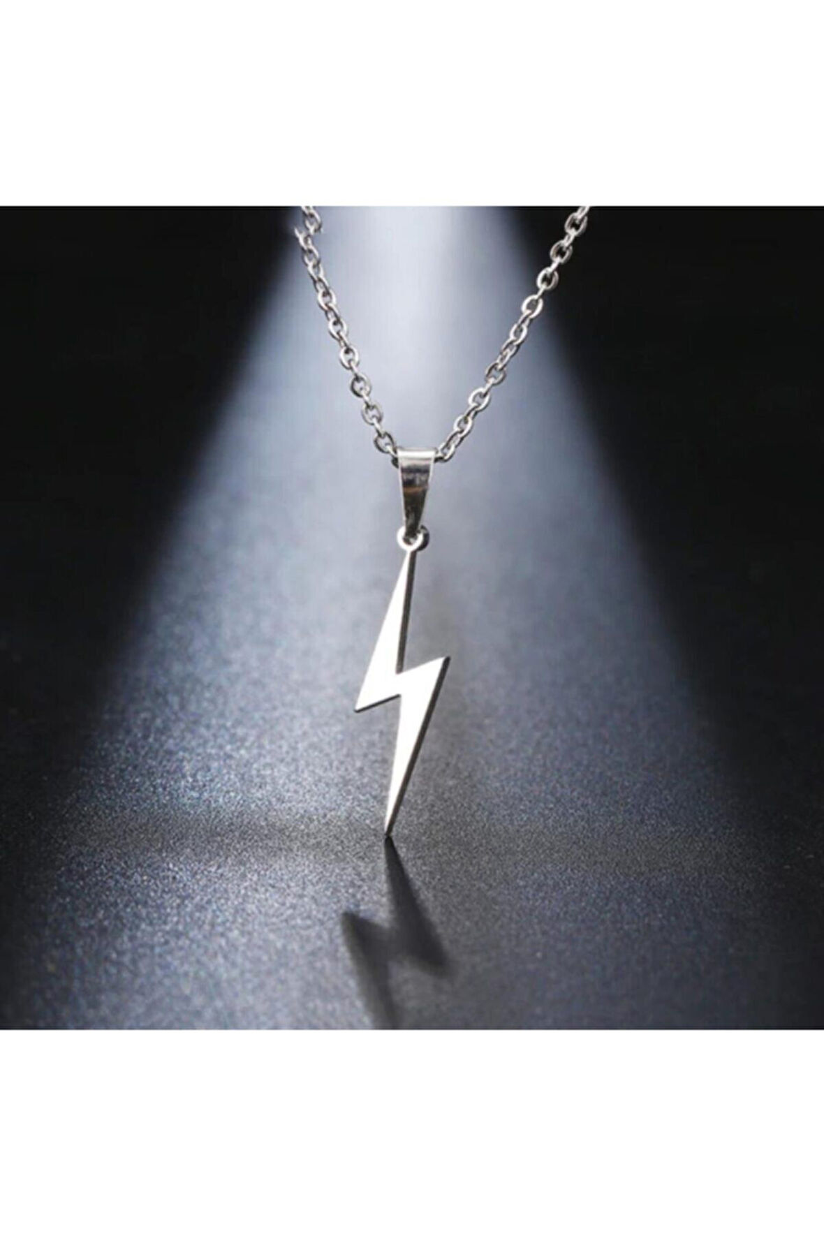 Gri Şimşek Bolt Flash Gordon Metal Zincirli Hediyelik Kolye Takı