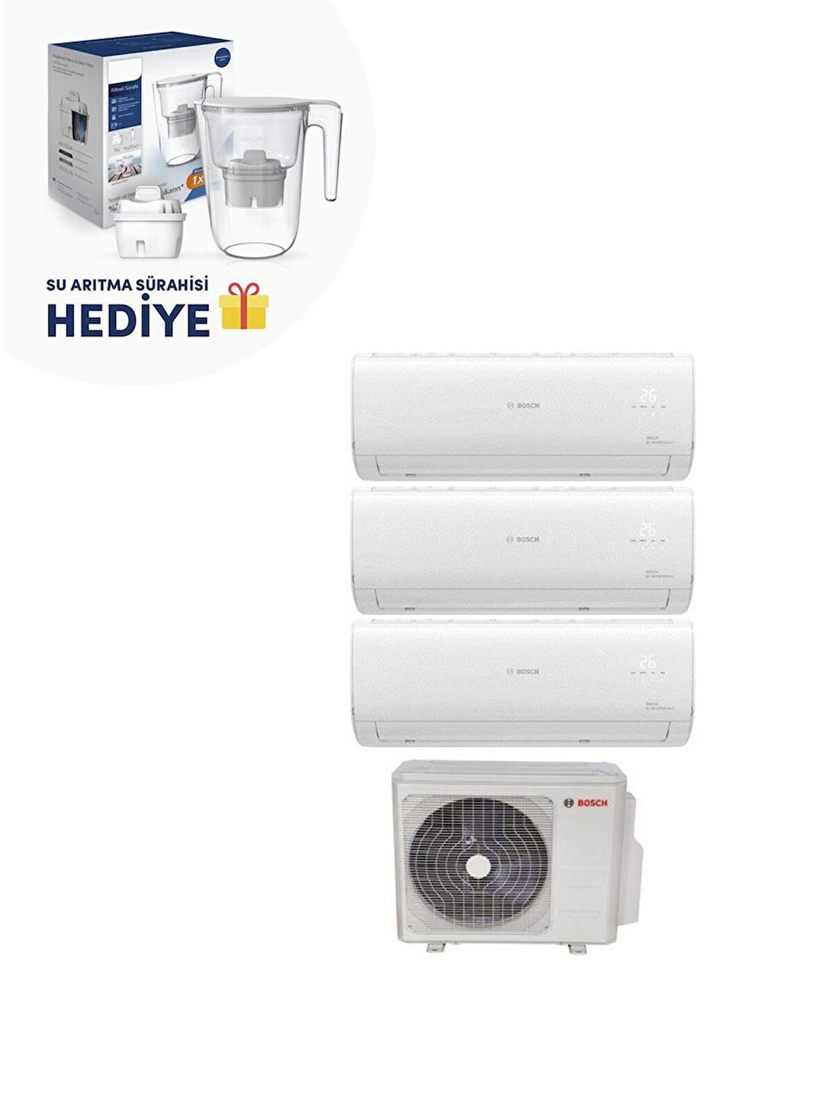 Bosch Multi Split İnverter Klima 28000 Btu 1 Dış + 3 İç Ünite 12000 + 12000 + 12000 Btu + Su Arıtma Sürahisi Hediyeli