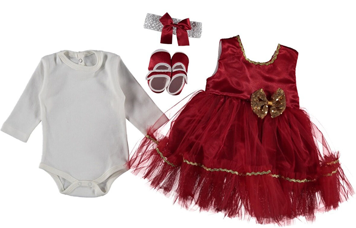 6 Ay Kız Bebek Mevlüt Takımı - Pul, Fiyonk ve Tül Detaylı, Pamuklu