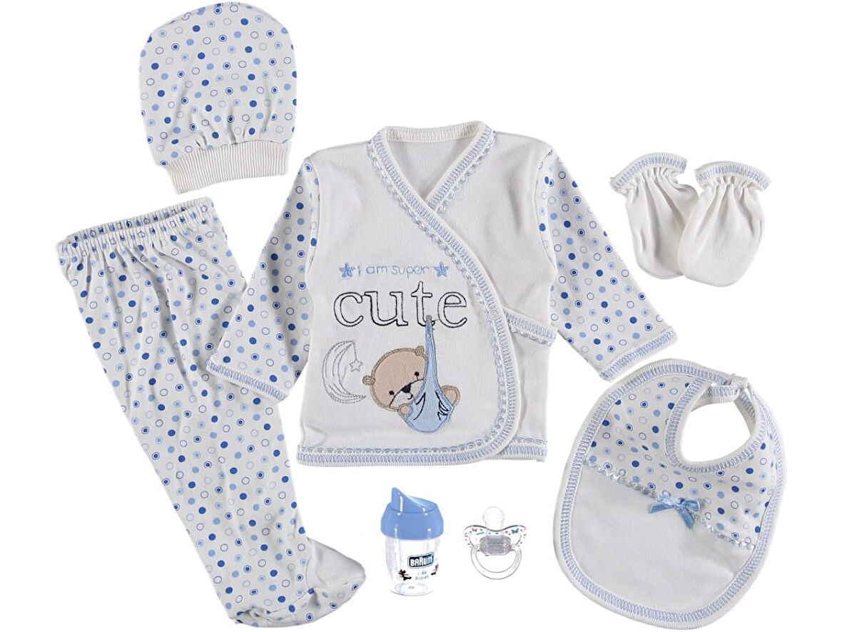7'li Bebek Zıbın Seti - Cute Baskılı Emzikli 