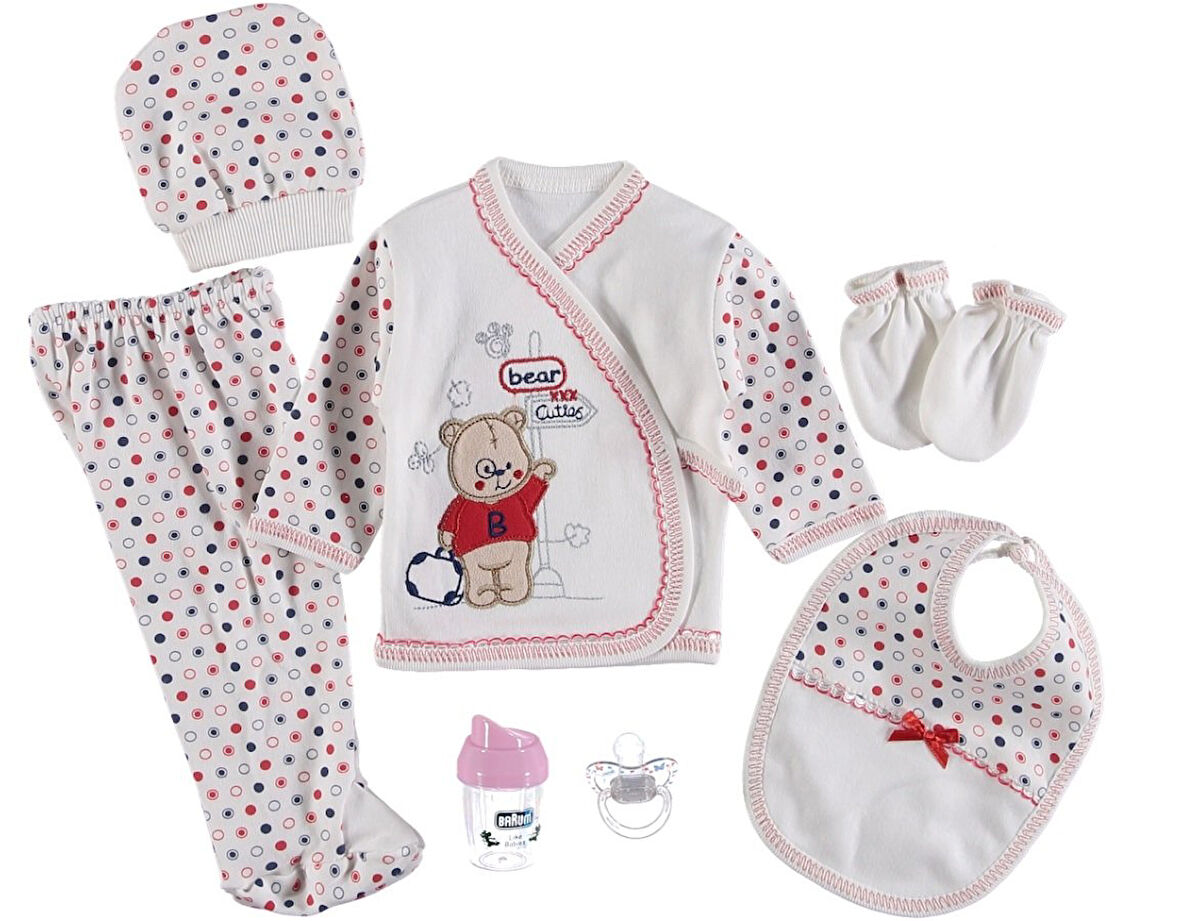 Şık Bebek 7'li Zıbın Seti -  Ayıcık Baskılı Emzikli, Pamuklu Hediyelik