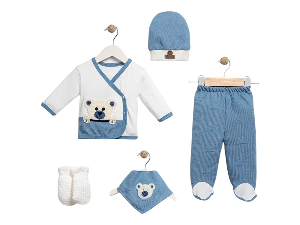 Unisex Organik Kumaş Panda Desenli 5'li Bebek Seti Hediyelik Zıbın Seti
