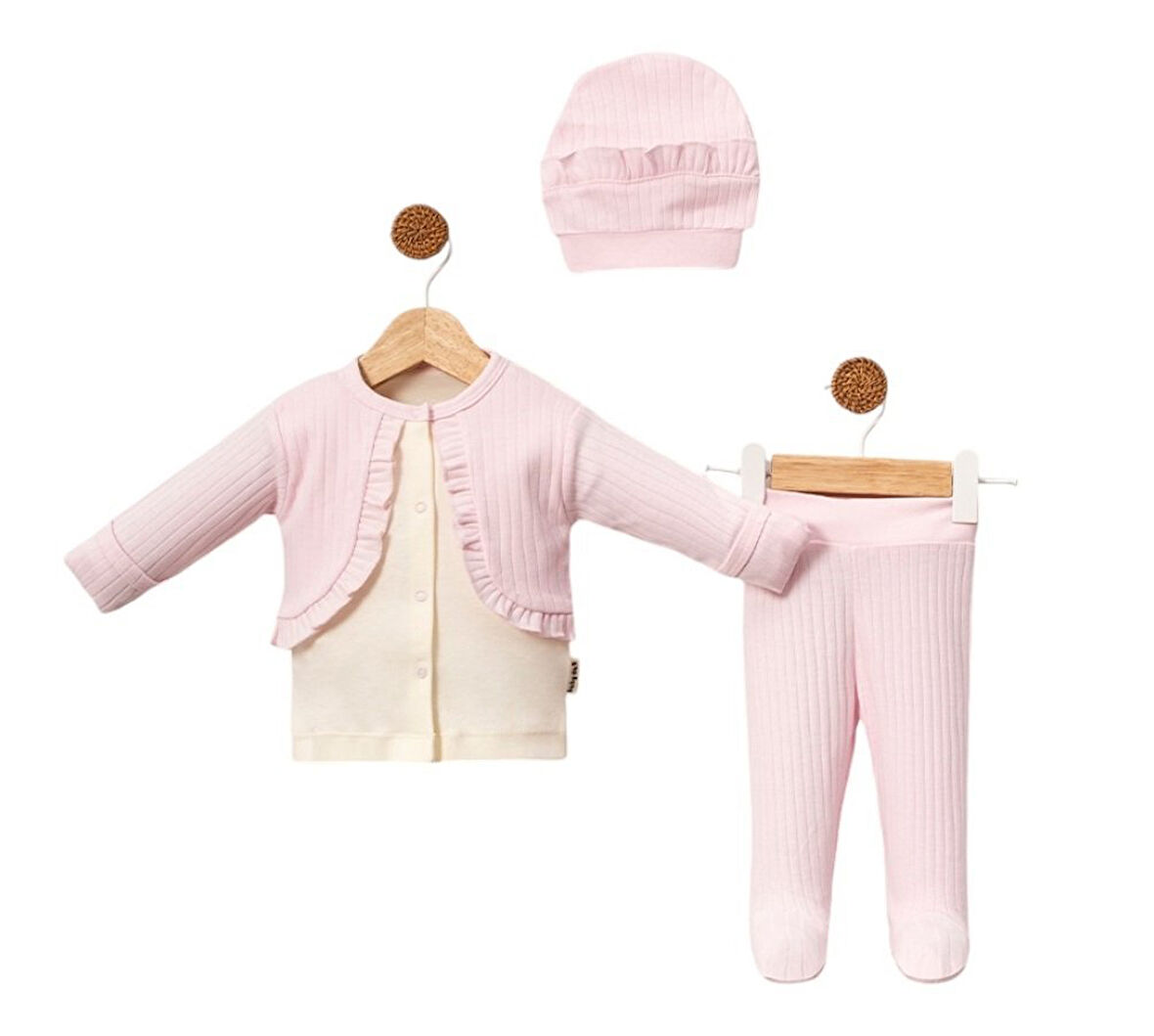 % 100 PAMUKLU YENİDOĞAN KIZ BEBEK 3 LU SET  ZIBIN TAKIM HEDİYELİK