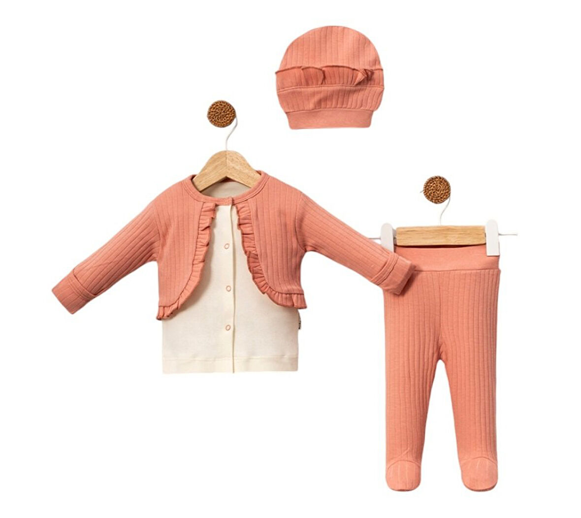 % 100 PAMUKLU YENİDOĞAN KIZ BEBEK 3 LU SET  ZIBIN TAKIM HEDİYELİK