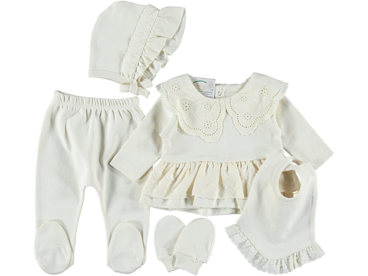% 100 PAMUKLU KALİTELİ FİSTO YAKALI 5Lİ ZIBIN SET ŞIK KIZ BEBEK TAKIM 1/3 HEDİYELİK