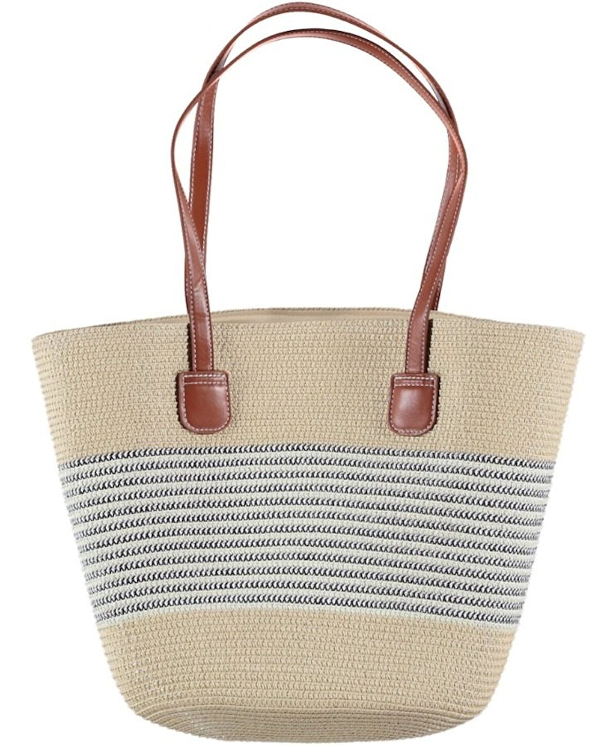 Modern Tasarım Kadın Hasır Çanta Plaj Çanta Rattan Çanta Çizgi Desen