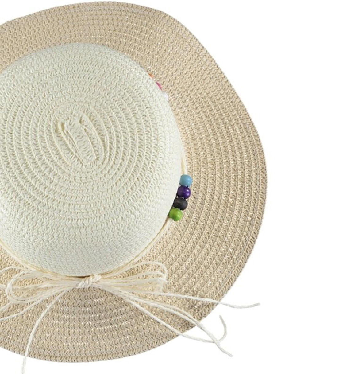 Boncuklu Kız Çocuk Hasır Fötr Plaj Şapka 5/10 YAŞ