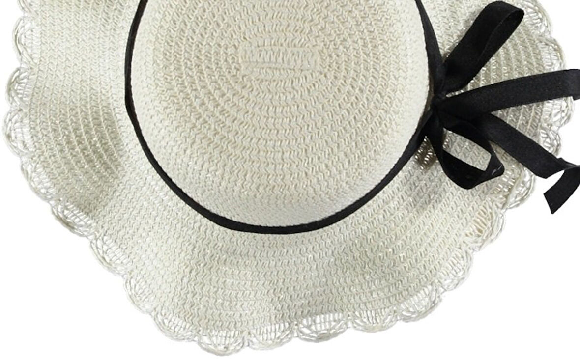 Kız Çocuk Hasır Fötr Plaj Şapka Rattan Şapka  4/8 YAŞ